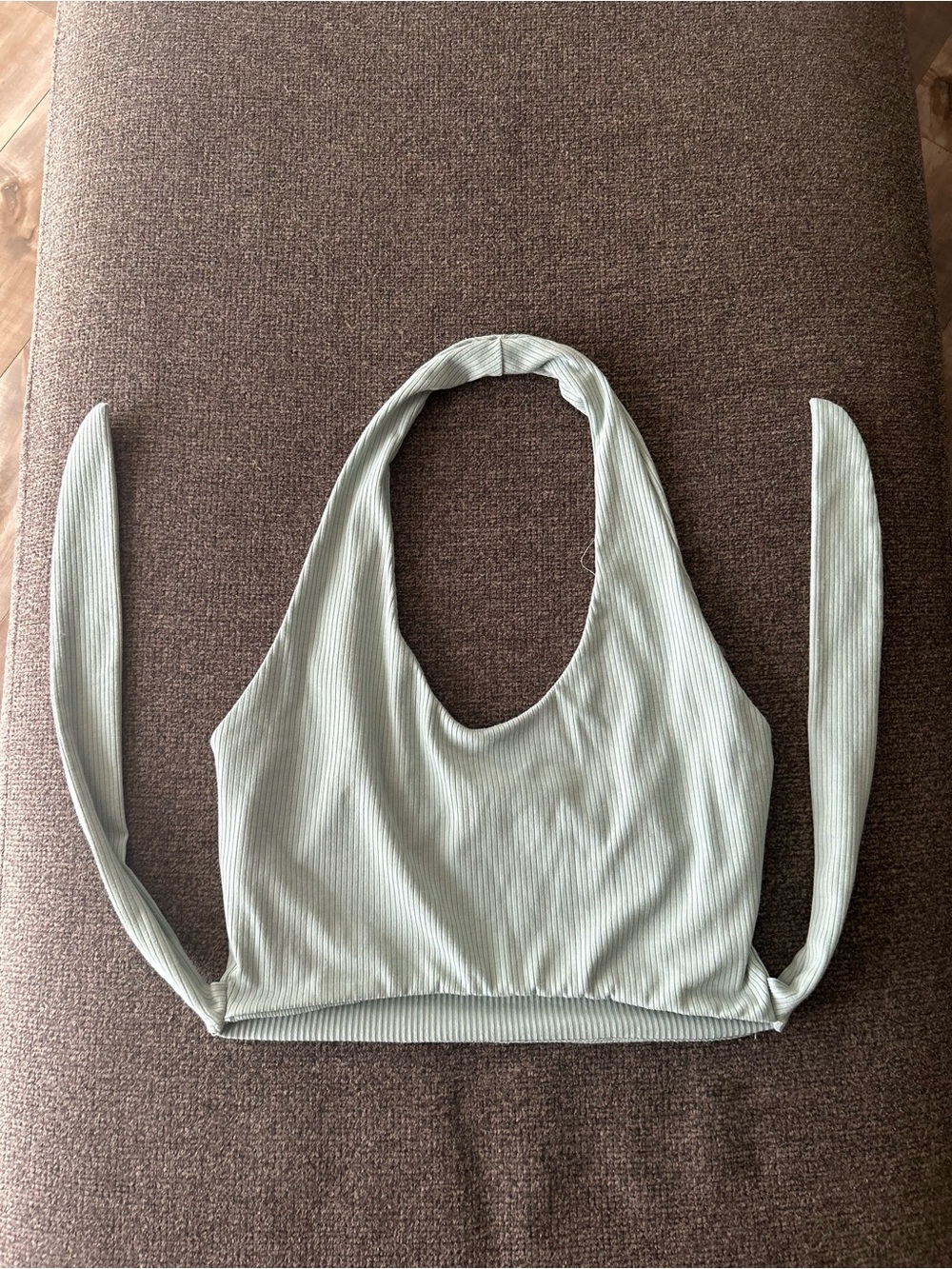 Sleeveless Ribbed Halter Crop Top - Mint Green